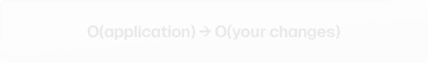 A formula with big-o notation showing a change in time spent from "your entire application" to "your changes"